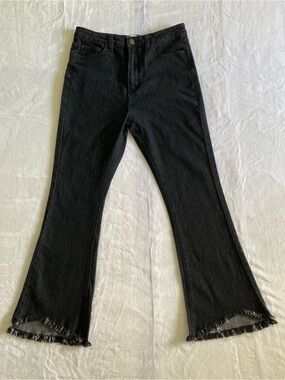 SugarHigh Women’s High-Rise Black Flare Jeans with Frayed Hem Size 29